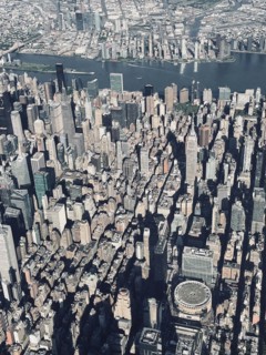 Aerial view of midtown Manhattan with Madison Square Garden and Empire State Building, New York