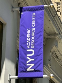 NYU Academic Resource Center, building exterior banner, New York University, Greenwich Village, New