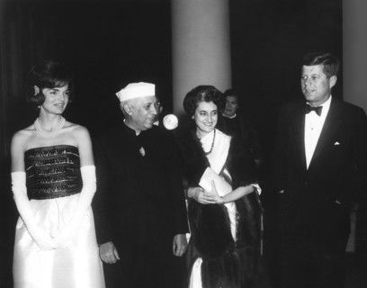 U.S. First Lady Jacqueline Kennedy, Indian Prime Minister Jawaharlal Nehru, Indira Gandhi, and U.S.