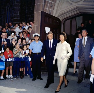 U.S. President John F. Kennedy and First Lady Jacqueline Kennedy leaving St. Mary's church after