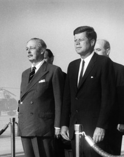 U.S. President John F. Kennedy attending arrival ceremonies in honor of British Prime Minister