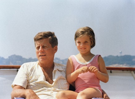 U.S. President John F. Kennedy with daughter, Caroline, on presidential yacht, Honey Fitz, Hyannis