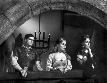 Jack Nicholson, Olive Sturgess, Hazel Court, on-set of the film, "The Raven", American