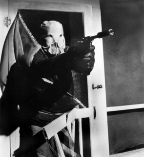 Bud Davis, on-set of the film, "The Town That Dreaded Sundown", American International Pictures,