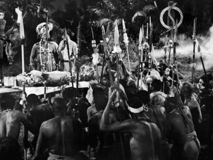 Tom Conway, Martin Wilkins, on-set of the film, "Voodoo Woman", American International Pictures,
