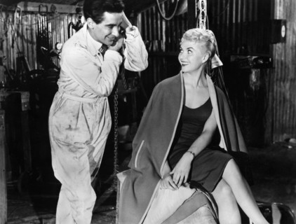 Peter Wayn (Peter Forbes-Robertson), Vera Day, on-set of the British film, "The Woman Eater", aka
