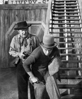 Bob Hope (front, right), on-set of the western film, "Alias Jesse James", United Artists, 1959