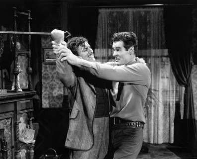 Robert Preston, Robert Ryan, on-set of the western film, "Best Of The Badmen", RKO Radio Pictures,