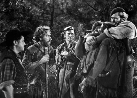 Arthur Hunnicutt (2nd left), Kirk Douglas (background center), on-set of the western film, "The Big