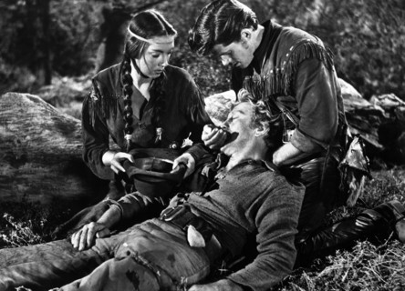 Elizabeth Threatt (left), Kirk Douglas (center), Dewey Martin (right), on-set of the western film,