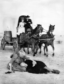 Maria Schell, Glenn Ford (both riding in covered wagon), Aline McMahon, Robert Keith (both on