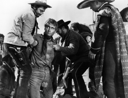 John Phillip Law (kneeling), on-set of the Italian spaghetti western film, "Death Rides A Horse",