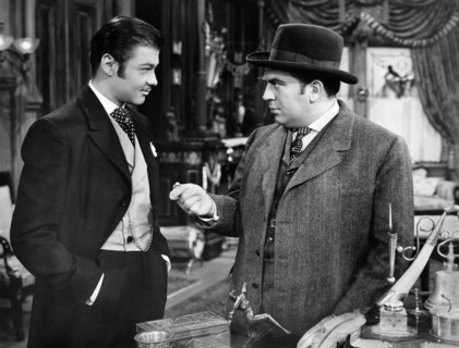 Turhan Bey, Thomas Gomez, on-set of the western film, "Frisco Sal", Universal Pictures, 1945