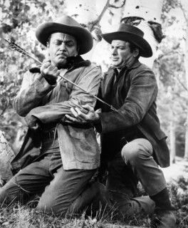 Tony Martin, John Bromfield, on-set of the western film, "Quincannon, Frontier Scout", United