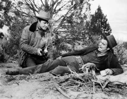 Tony Martin, John Bromfield, on-set of the western film, "Quincannon, Frontier Scout", United