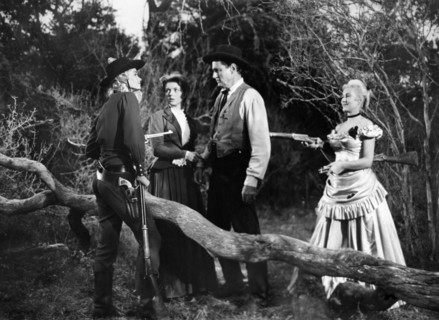 Irish McCalla, Merry Anders, Jeff Morrow, Kathy Marlowe, on-set of the western film, "Five Bold