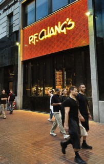 P.F. Chang's Restaurant, building exterior and sidewalk scene, New York City, New York, USA