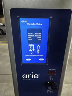 Aria self-pay parking kiosk, Courtyard Brookline Boston, Marriott Hotel, Brookline, Massachusetts,