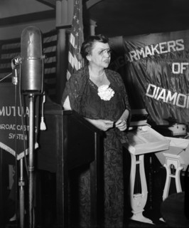 U.S. Secretary of Labor Frances Perkins delivering speech at 75th anniversary gala celebration of