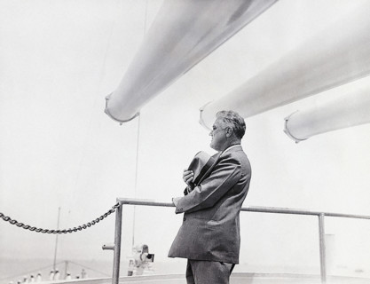 U.S. President Franklin D. Roosevelt aboard the USS Indianapolis reviewing Argentine Fleet during