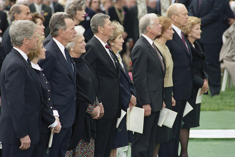 U.S. President Bill Clinton and U.S. First Lady Hillary Rodham Clinton (both far left) attending