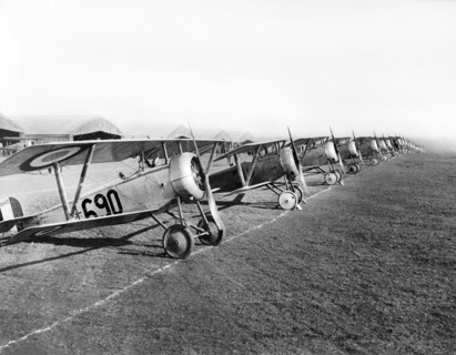 Twenty-six airplanes in line for inspection, aviation field, Issoudun, France, U.S. Army Signal