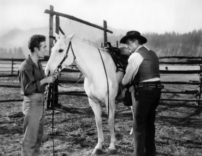Steve Rowland, Stewart Granger, on-set of the western film, "Gun Glory", MGM, 1957