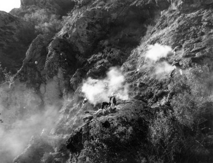 Eugene Pallette (center foreground), on-set of the western film, "Gun Smoke", Paramount Pictures,