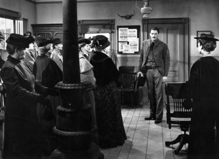 Gregory Peck, on-set of the western film, "The Gunfighter", 20th Century-Fox, 1950