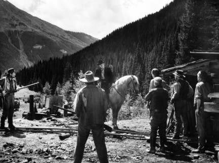 Robert Stack (on horse), on-set of the western film, "Great Day In The Morning", RKO Radio
