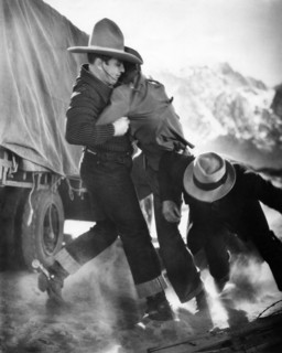 George O'Brien (left), on-set of the western film, "Hollywood Cowboy", aka "Wings Over Wyoming",