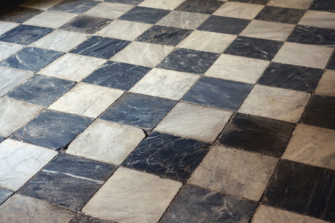 Marble floor with black and white checkered pattern