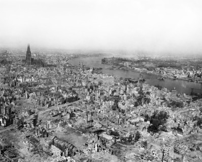 Cologne Cathedral standing undamaged while entire area surrounding it is completely devastated with