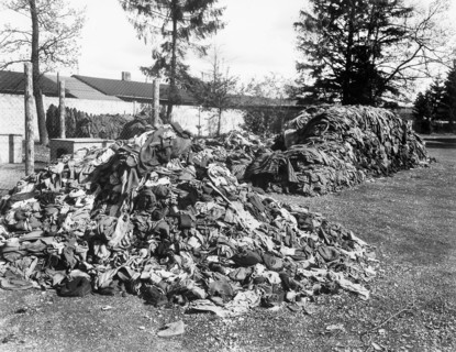 Piles of clothes that belonged to prisoners of Dachau Concentration Camp, Dachau, Bavaria, Germany,