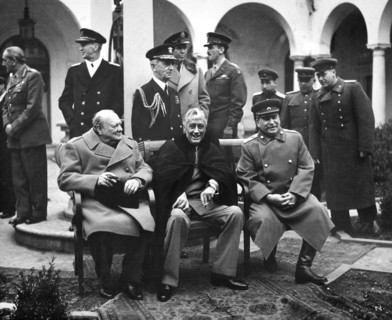 British Prime Minister Winston Churchill, U.S. President Franklin D. Roosevelt and Soviet General