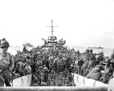 Troops of U.S. 31st Infantry Regiment aboard LST's, landing at Inchon Harbor, Korea, U.S. Army