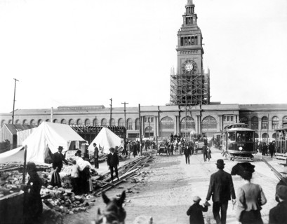 Ferry Building at foot of Market Street after earthquake, San Francisco, California, USA, U.S. Army