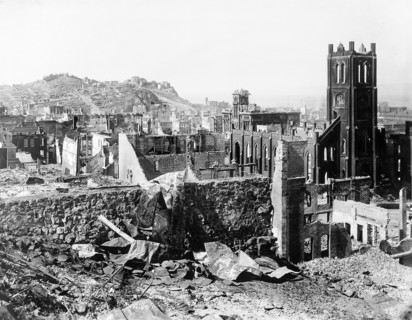 Damaged area from earthquake north of California street in vicinity of Grant Avenue showing