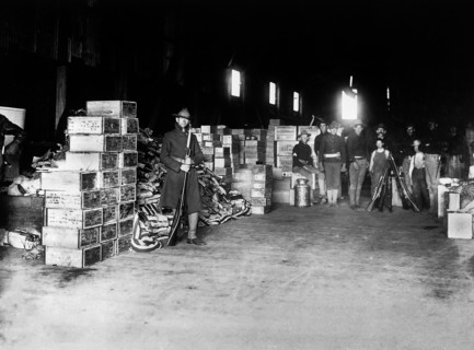 Storage shed, one of many relief stations after earthquake, San Francisco, California, USA, U.S.