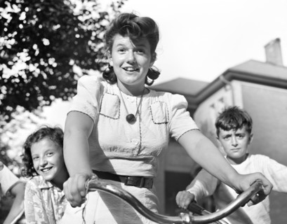 Three bicyclists, Detroit, Michigan, USA, Arthur S. Siegel, U.S. Office of War Information, July