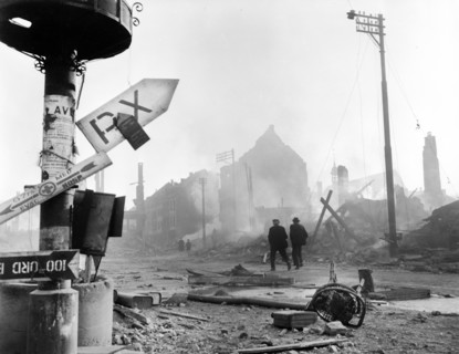 Signs left behind by U.S. troops occupying Malmedy, Belgian before it was retaken by Germans in