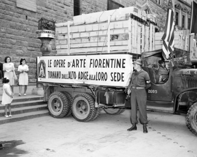 Truck returning priceless Florentine art treasure, which was taken to Bolsano by retreating Germans