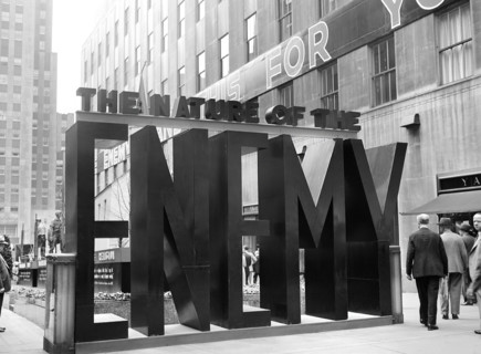 Entrance to the 'Nature of the Enemy' exhibition, sponsored by U.S. Office Of War Information,