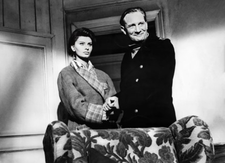 Sophia Loren, Trevor Howard, on-set of the film, "The Key", Columbia Pictures, 1958