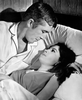 Patrick O'Neal, Barbara Parkins, on-set of the film, "The Kremlin Letter", 20th Century-Fox, 1970