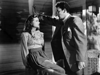Jane Nigh, Cameron Michell, on-set of the film, "Leather Gloves", Columbia Pictures, 1948