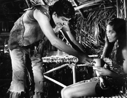 Dick Van Dyke, Nancy Kwan, on-set of the Walt Disney film, "Lt. Robin Crusoe, U.S.N.", Buena Vista,