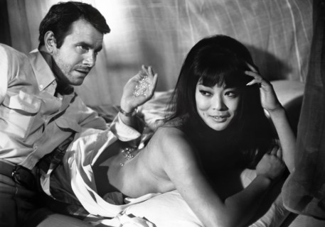 Lang Jeffries, Francesca Tu, on-set of the West German  film, "Lotus Flowers for Miss Quon", German