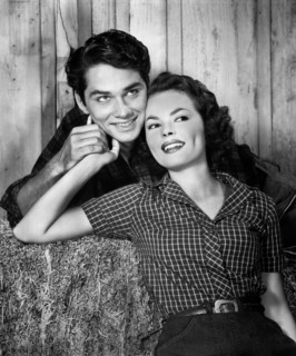 Kenneth More, Shirley Anne Field, on-set of the film, "Man In the Moon", J. Arthur Rank Film