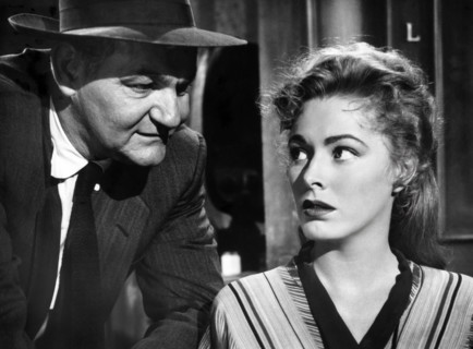 Emile Meyer, Eleanor Parker, on-set of the film, "The Man With The Golden Arm", United Artists,